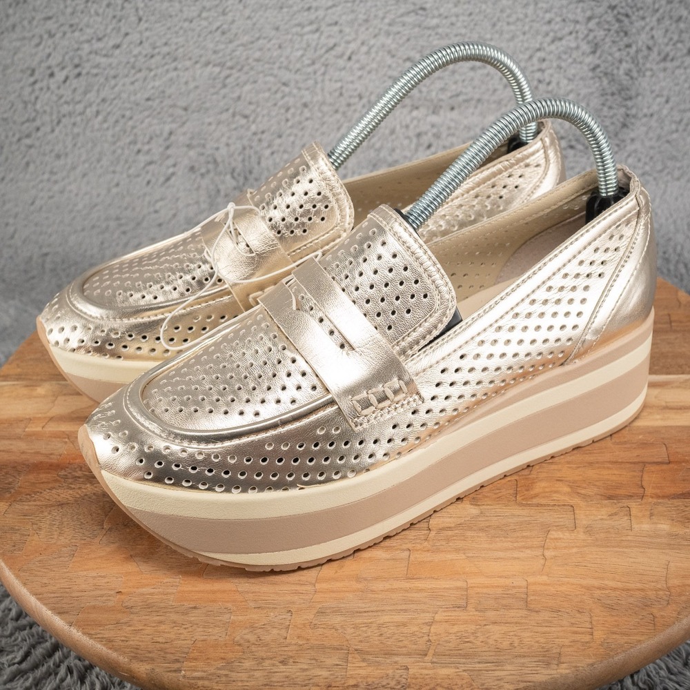 Dolce Vita Janine Slip-On Gold Metallic Perforated Wedge Size 9 Platform Shoes - Picture 3 of 6